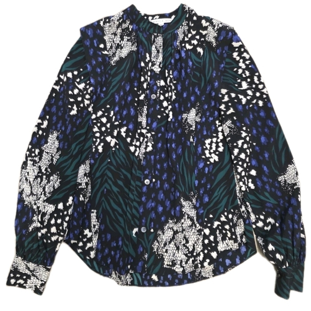 Veronica Beard Buckley Floral Silk Blouse Green Black Size 00 Loose Fit Preppy - Picture 13 of 13